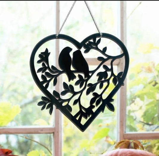 Love Birds Wall Hanging | Wall Art Decor | Door Sign | Home Decoration | Garden Ornament Stain | Glass Window Hanging Christmas